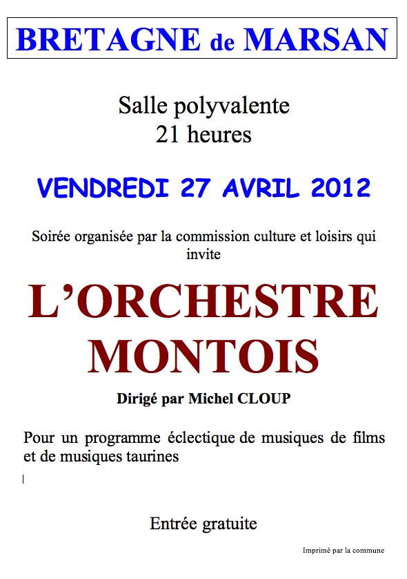 Affiche Concert Orchestre Montois à Bretagne de Marsan
